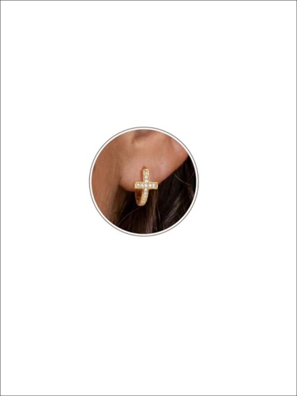 14K Gold Plated Cross Hoop Huggie Earrings CZ Hypoallergenic Small Dainty